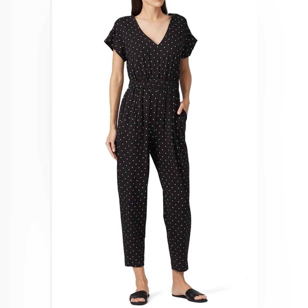 🎀 NEW YORK & COMPANY STRETCH Black Polka Dot Jumpsuit SZ M